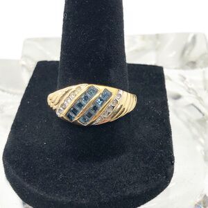 Vintage Lady Remington Gold Tone Band Ring With Clear And Blue Crystals Size 9
